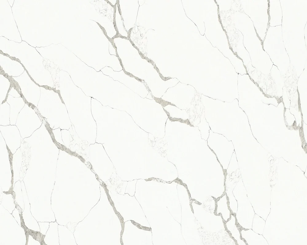 Calacatta White Quartz, Grey Vein Engineered Stone for Kitchen Countertops & Interior Design