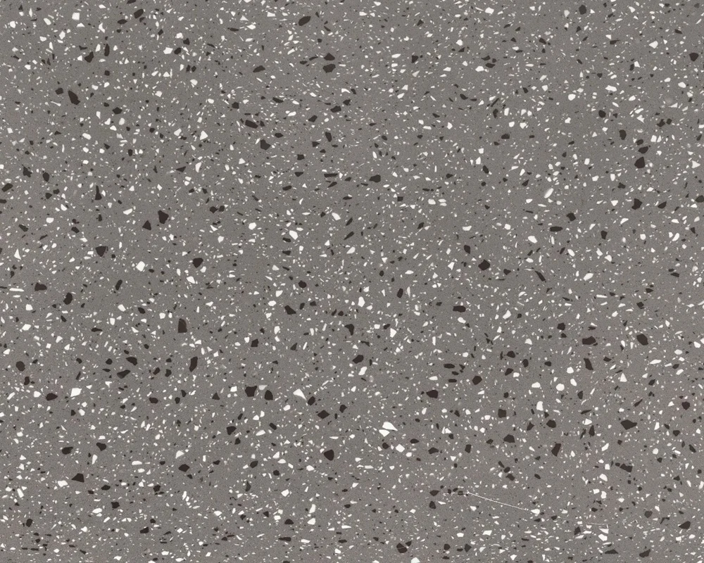 Grey Terrazzo Quartz, Modern Monochrome Engineered Stone with Black & White Specks for Countertops & Interior Design